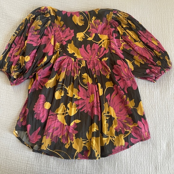 Anthropologie floral draped blouse size small puff sleeves - Picture 10 of 11